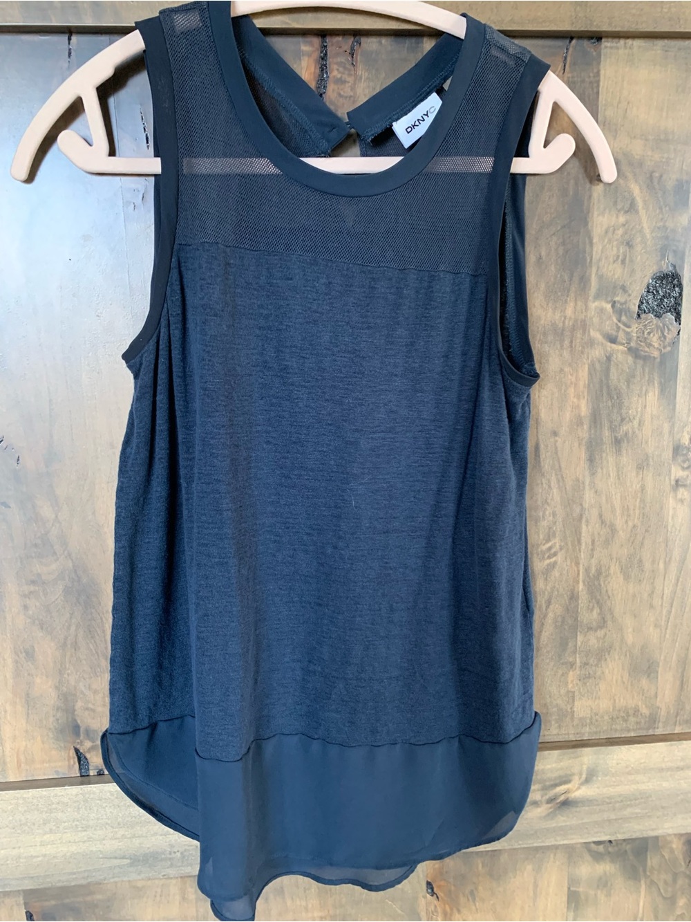 DKNY Women’s Navy Sleeveless Mesh-Accent Top Size Small